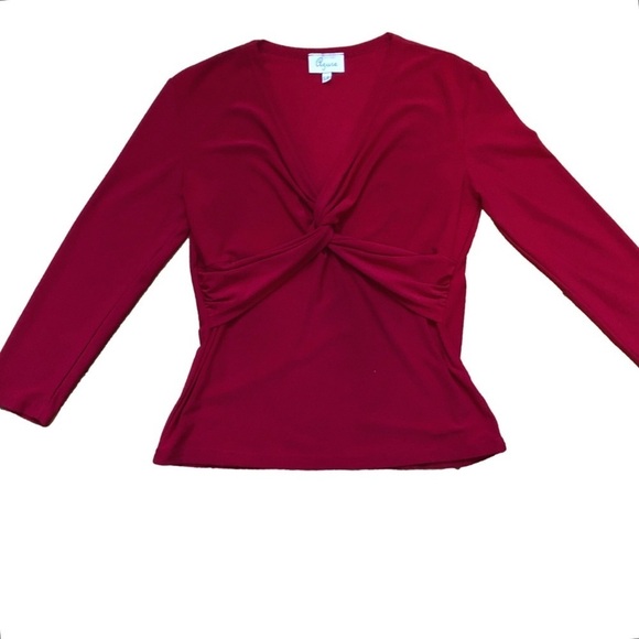 Vintage Y2K Azure Twist Tie Front Elegant Deep Red Sexy Women's Top S - Picture 4 of 8